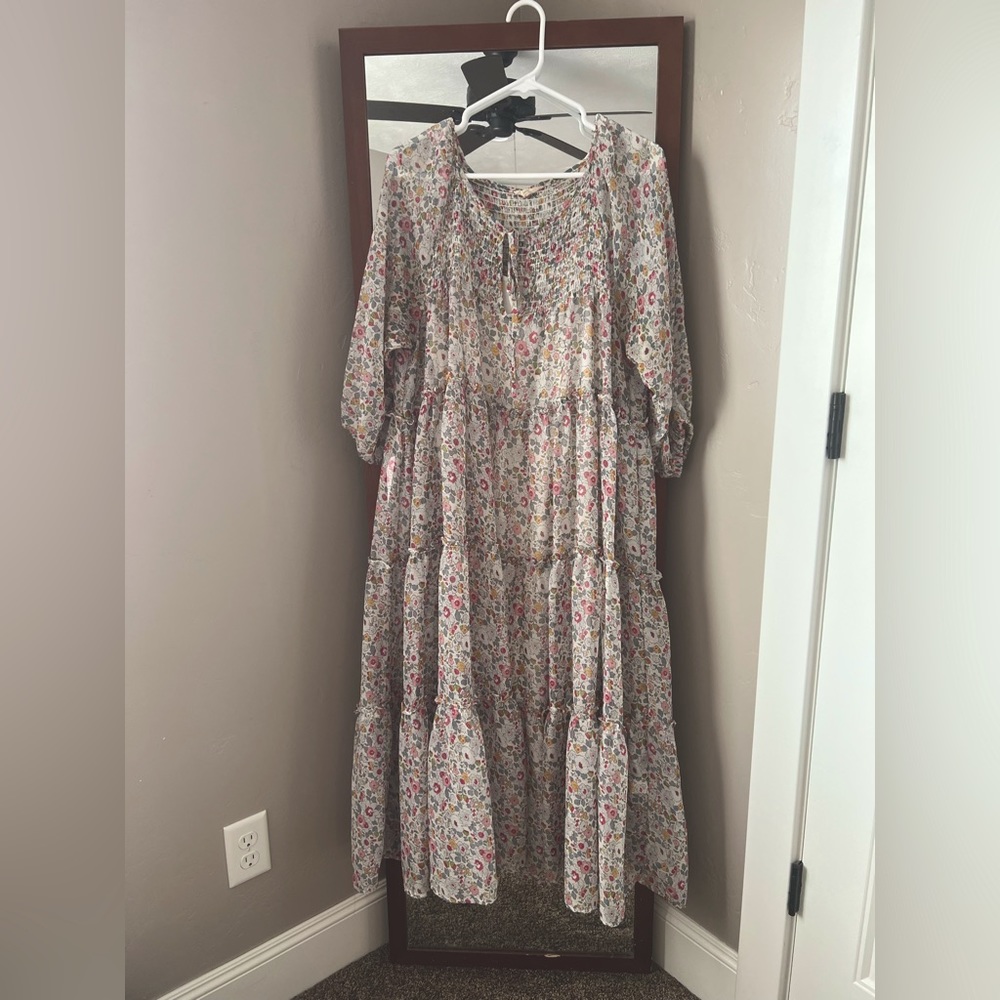 Boutique floral print smocked tiered dress